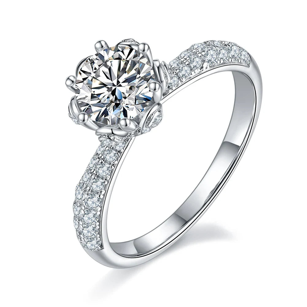 RINNTIN SMR53 1CT 925 Sterling Silver Engagement Rings Round Cut Moissanite  Wedding Promise Rings for Women