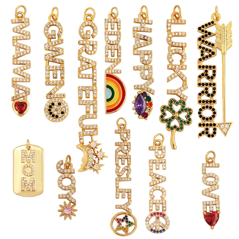 New Word MAMA GWEN GRATEFUL HAPPY LOVE EDEN PEACE JOY PRESLEY LUCKY Letter Charm Pendant JewelryNecklace Hand Making Supply M22