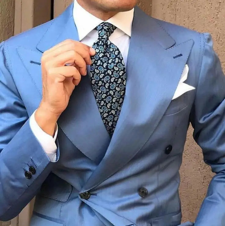 Wide Peaked Designs Blue Man Suits Man African Attire Groom Tuxedo Terno Masculino Man Outfit Homecoming Party Two Piece Costume