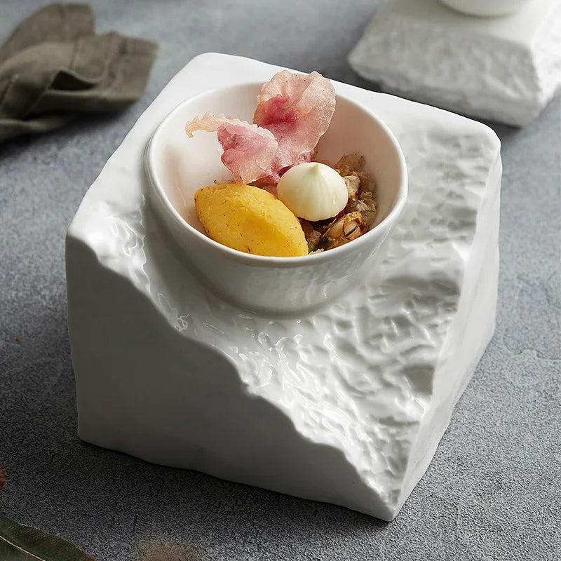 INS Ceramic Soup Bowl White Irregular Molecular Gastronomy Salad Dessert Cold Dish Bowl Restaurant Tableware Set Microwave Safe