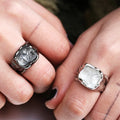 Silver and Black Plated Gothic Hiphop Punk Couple Ring Irregular Raw Crystal Quartz Ring for Women and Men