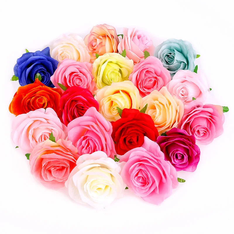 10cm Fake Flower Rose Heads Arrangement Silk Bouquet DIY Rose Artificial Flower Boxes for Home Office Parties/Wedding Decor