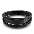 KALEN 220mm Mens Vintage Cowhide Leather Bracelet With Stainless Steel Charm