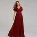 Summer Double V-neck Flare Sleeve Dress Elastic Chiffon Banquet Large Dress