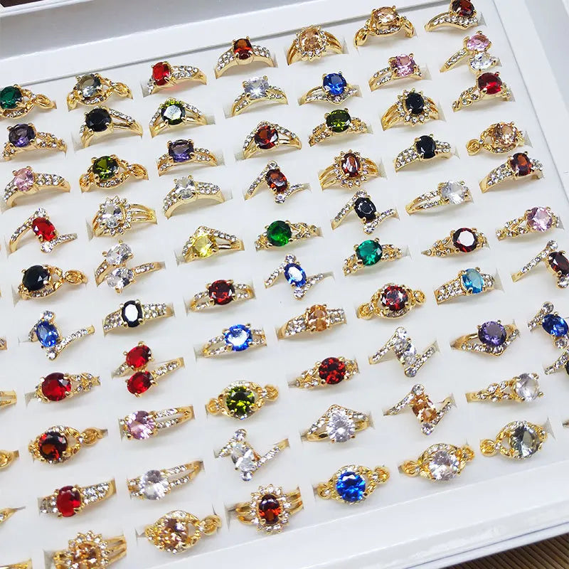Trendy Gold Plated Shining Cubic Zircon Rings Random Design Mix Stone Diamond Rhinestone Engagement Finger Rings for Women
