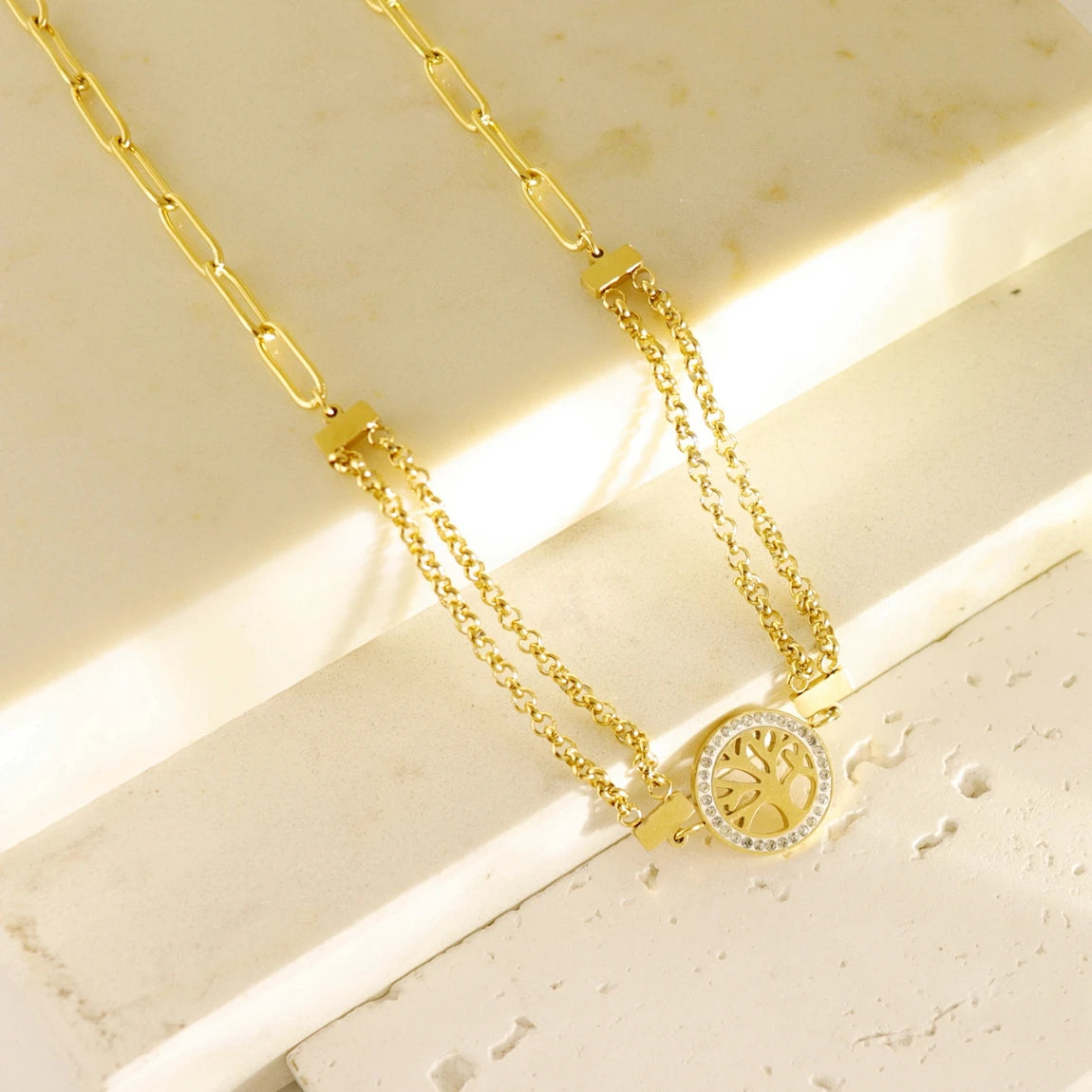 Wholesale High-end Charm Stainless Steel Chain Double Layered Necklace Gold Plated Trendy Pendant Fashion Accessories Jewelry