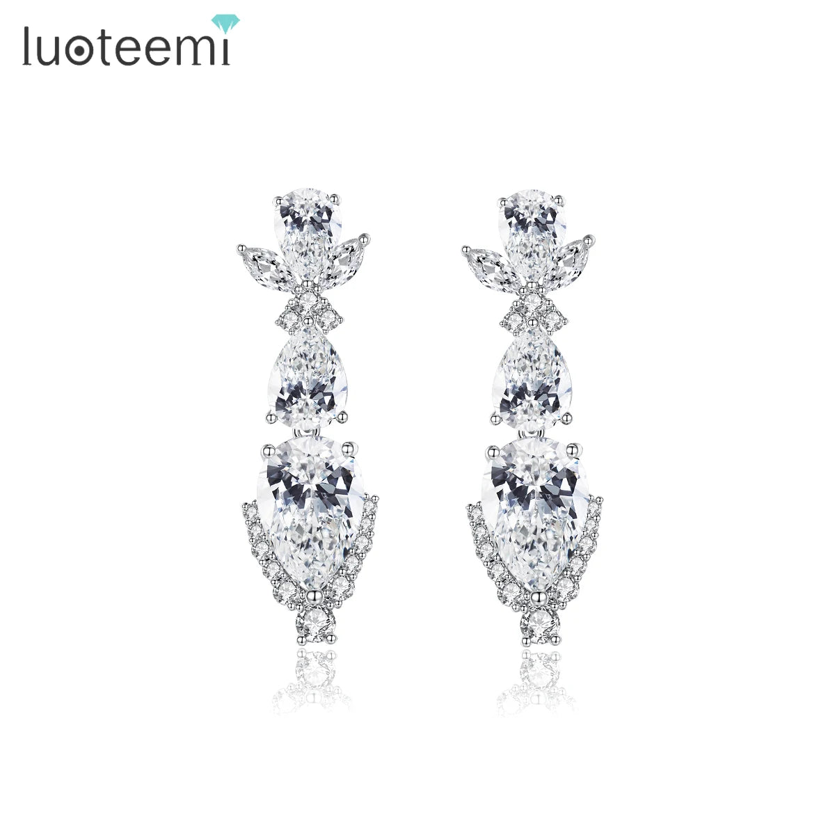 LUOTEEMI New Fashion Cubic Zirconia Crystal Married Bling Out Teardrop Woman Jwellary Earring