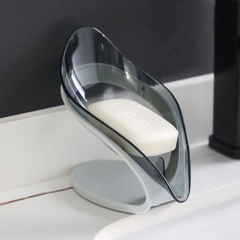 Custom Leaf-shape Eco Friendly Modern Plastic Self Draining Bathroom Soap Dish Holder with Drain and Soap Case