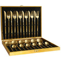 Wholesale Stainless Steel 24pcs Matte Wedding Reusable Spoon and Fork Silverware Gold Cutlery Set