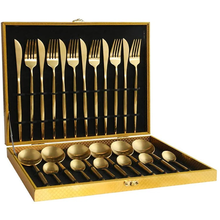 Wholesale Stainless Steel 24pcs Matte Wedding Reusable Spoon and Fork Silverware Gold Cutlery Set