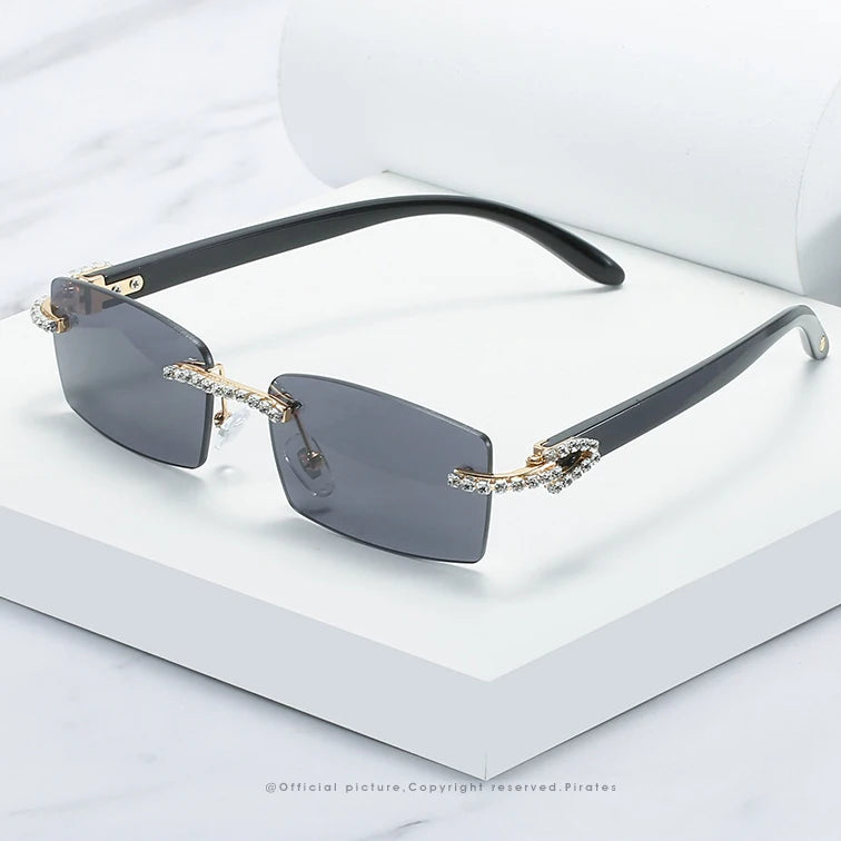 Rhinestone Square Sunglasses Luxury Sun Glasses Fashion Women Rimless Sunglass Shade Eyewear