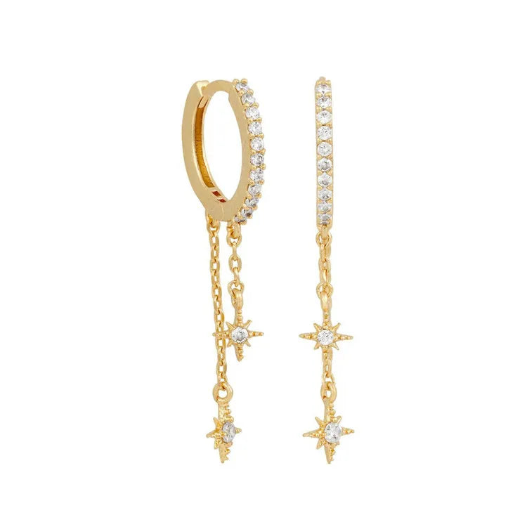 SP 2023 New Fashion Jewelry 18K Gold Long Chains Star Dangle Earrings for Ladies