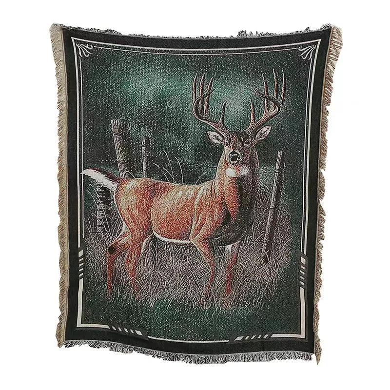 2023 Christmas Moose Woven Anime Jacquard Art Deco Fabric Tapestry for Home Christmas Decorations
