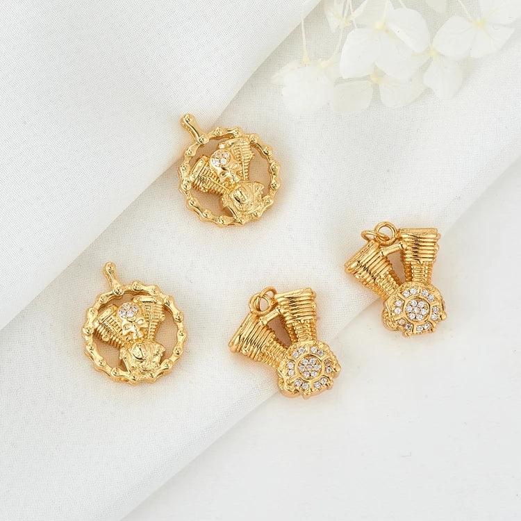Fashion Women's Trendy Geometric Brass 14K Gold Plated Zircon Necklace Charm DIY Jewelry Making Accessories Pendant Gift