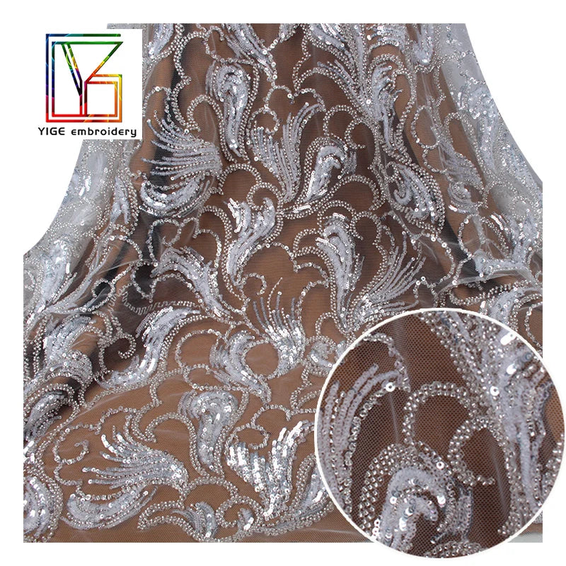 Hot Sale French Bridal Lace 3d Beaded Sequins Lace Fabric Shining Wedding  Dress Fabric