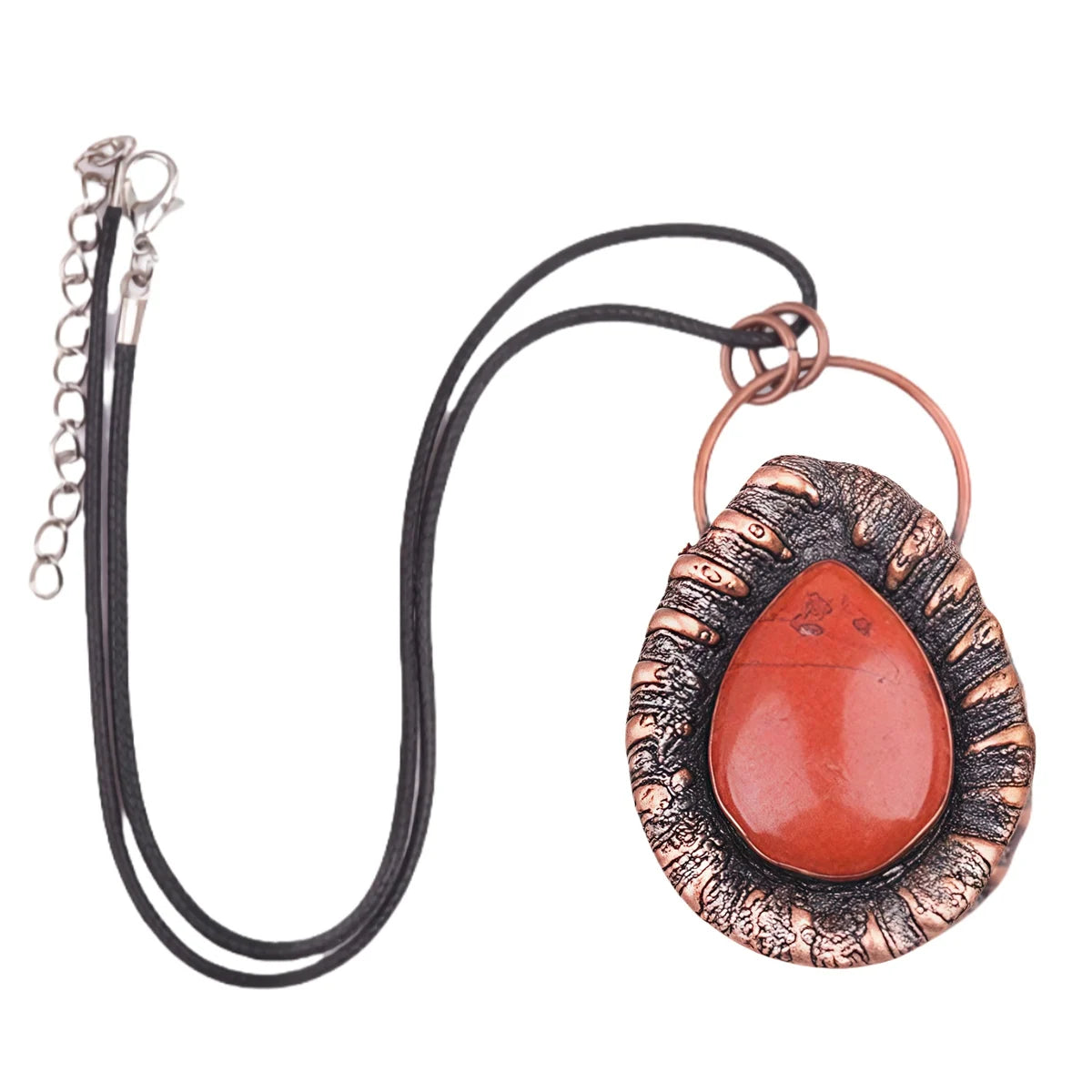 Hot Sale Unisex Vintage Copper Droplet Red Jasper Stone Pendant Necklace Agate Stone Plated Bohemian Religious Perfect Gift