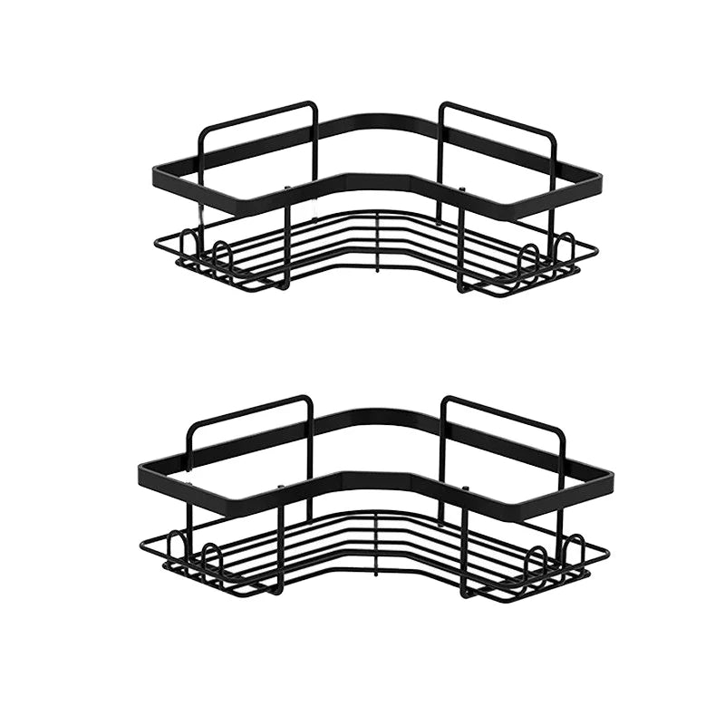 Single-Tier Square Metal Shower Room Storage Rack Black Hole-Free Bathroom Corner Basket for Kitchen Living Room Storage