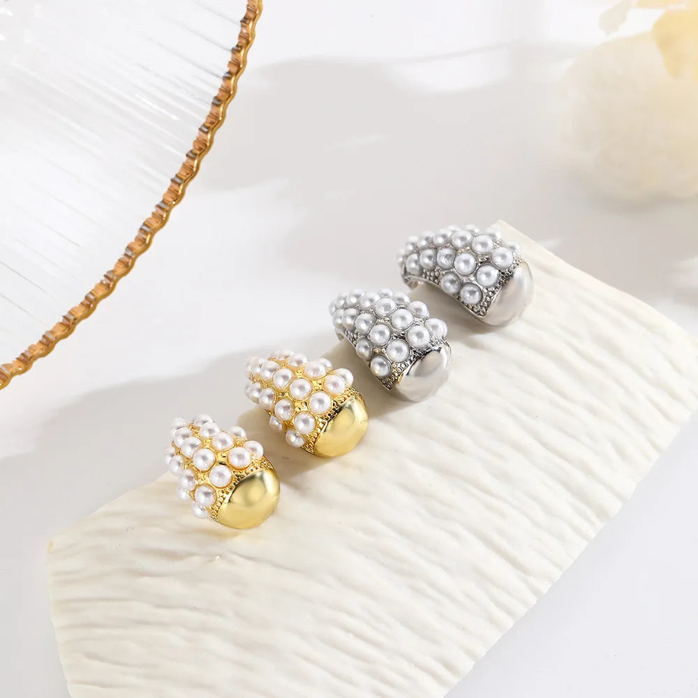 Fashion Women Copper Abs Pearl Beads Tear Drop Earrings Jewelry