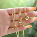 Exquisite Romantic Small Gold Hollow Moon Star Heart Clavicle Necklace for Women Girls