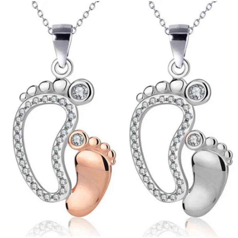 SC 2022  2023 Small Feet Pendant Necklace Diamond Zircon Footprint Pendant Necklace for Baby Boy Present Mothers Day Gift