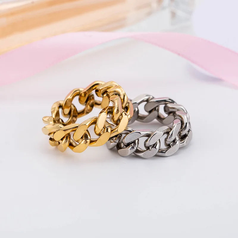 European American Fashion Simple Geometric18K Gold-plated Stainless Steel Ring Chain for Gift