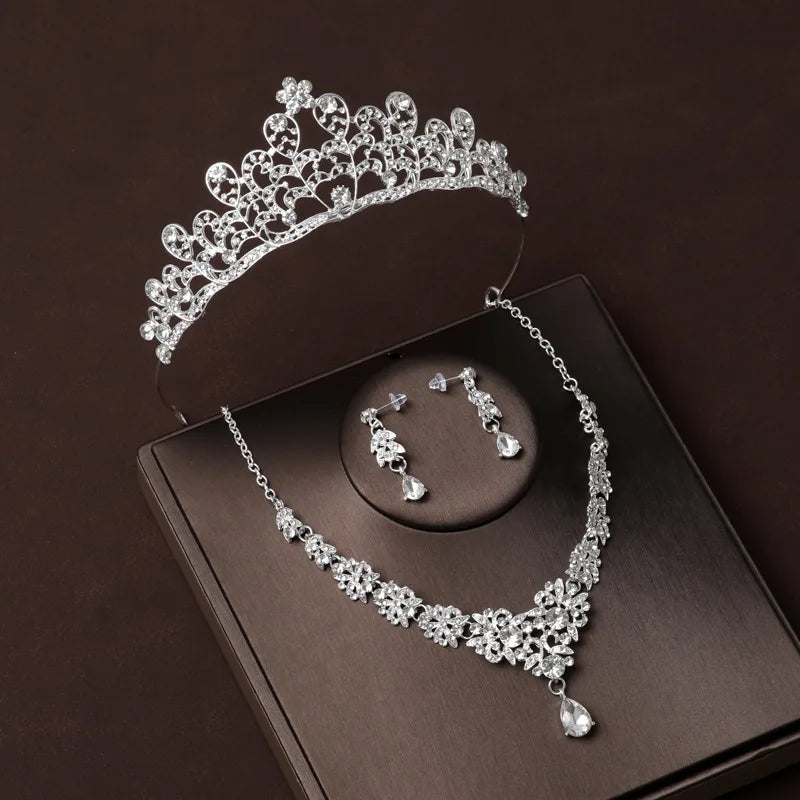 Bride Crown Three-piece Set Wedding Crown Headdress Necklace Earrings Wedding Jewelry Sets