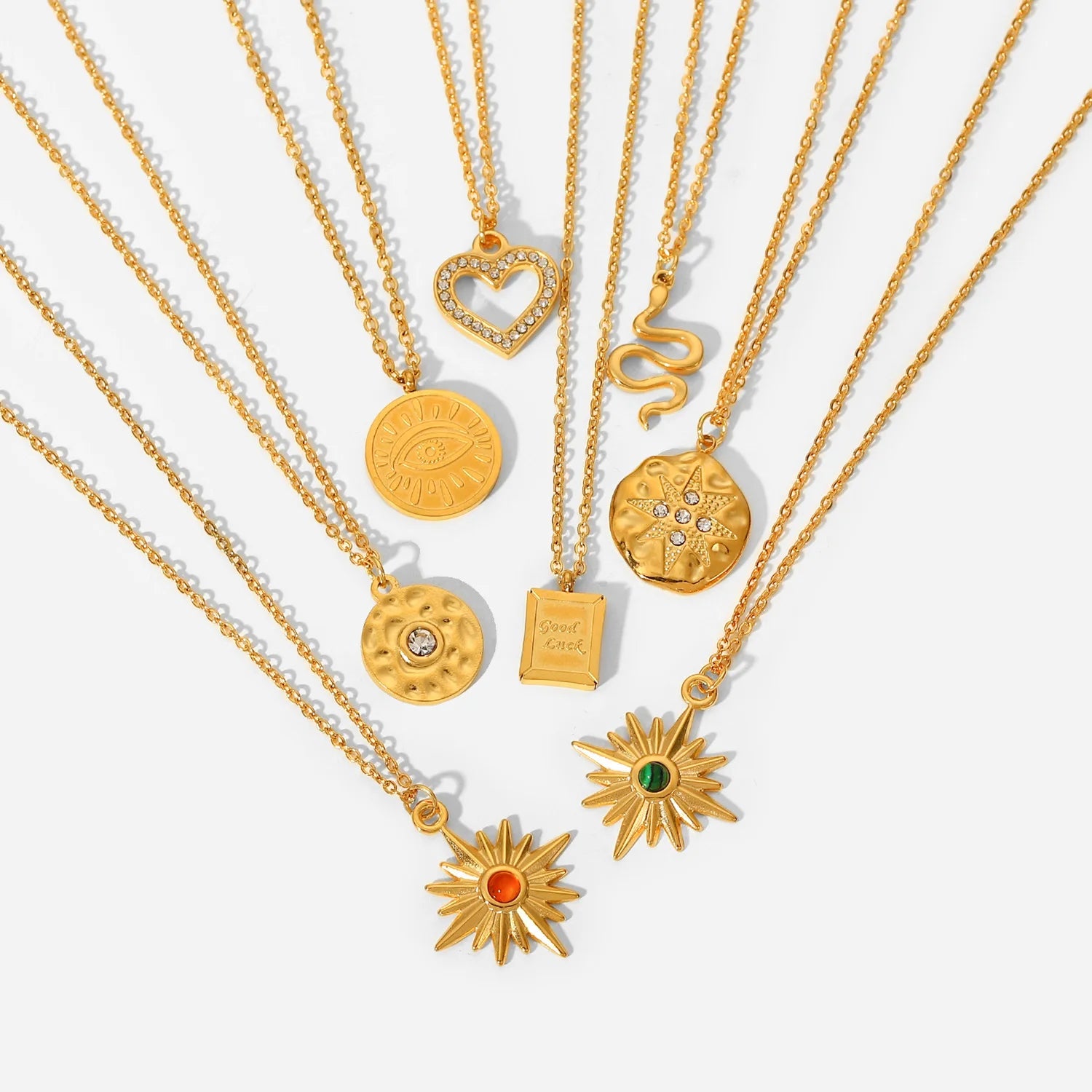 New Titanium Steel Necklace 18K Gold Stainless Steel Inlaid Hao Eight Mang Star Circle Brand love Pendant Necklace