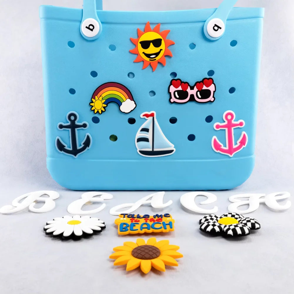 Tote Beach Letters Numbers Charms Pvc Large Big Size Roses Rubber Custom Beach Bag Charms