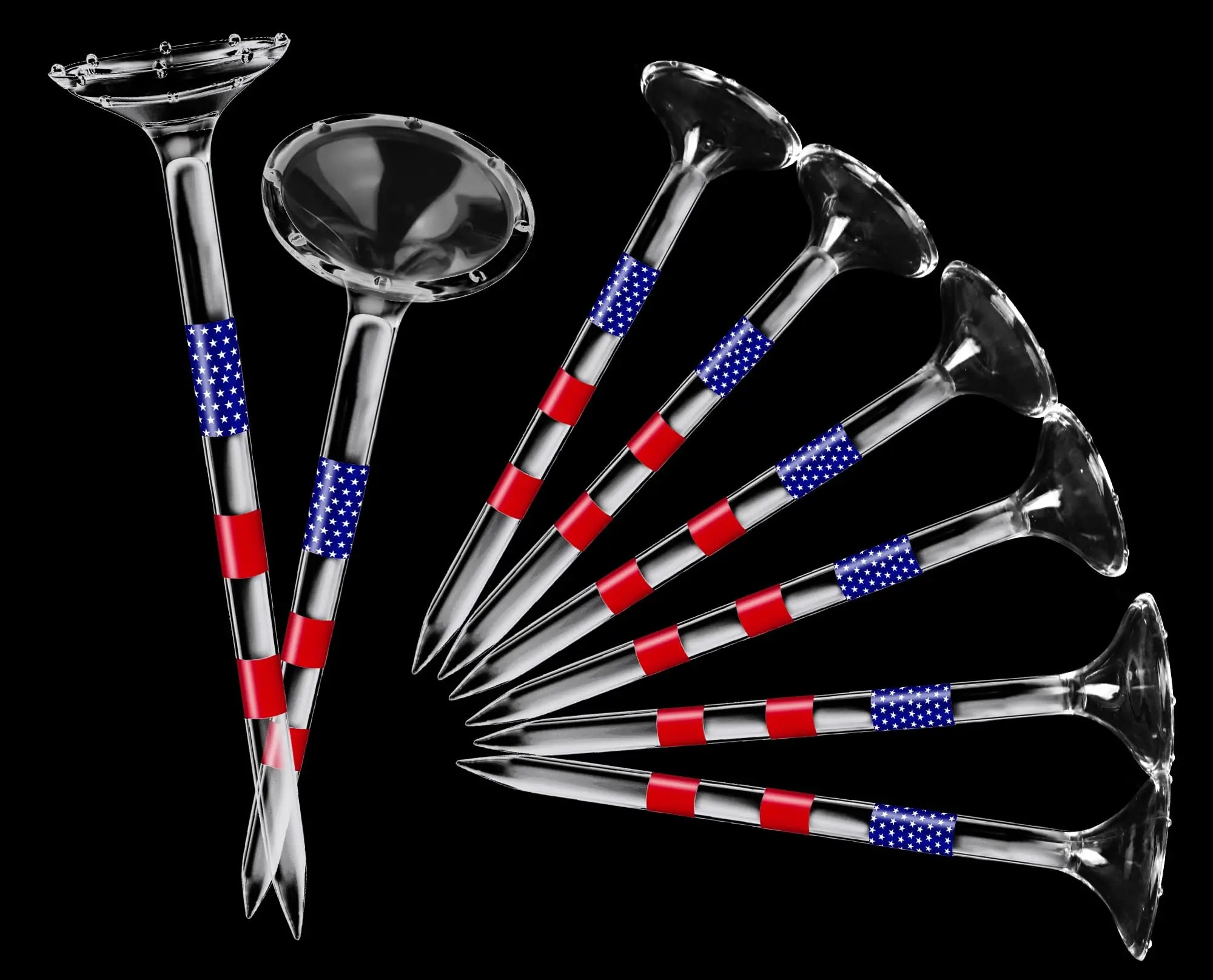 QJ Golf Brand 3 1/4'' Transparent Plastic Anti-Spin Golf Tees 8-Prong Large Cup Design Reduces Sidespin Custom Logos Available