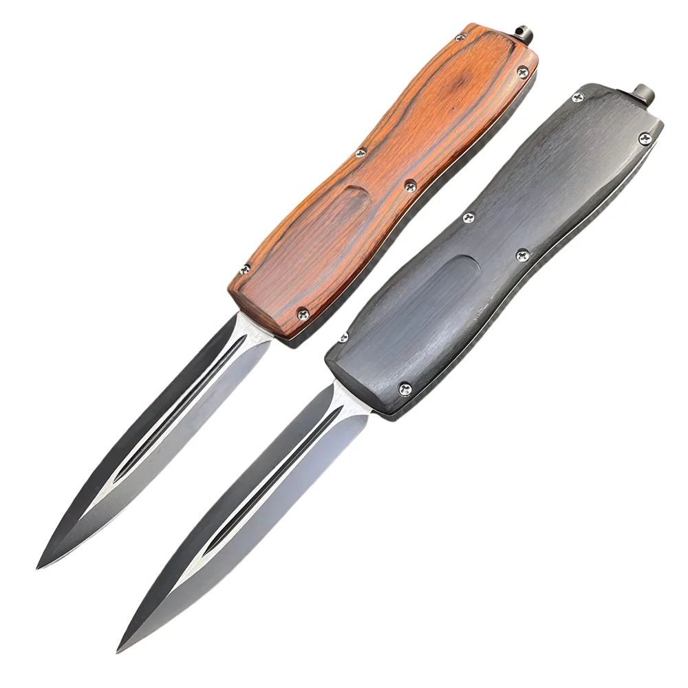 Mench AU.TO Outdoor Survival Pocket Knife Tactical Hunting and Camping EDC with D2 Steel Blade and Wood Handle