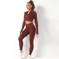 Wholesale Customer Logo Women Fitness Clothing Ribbed Seamless  Set Tight Gym Active Wear Solid Color 2 Piece Workout Yoga Set