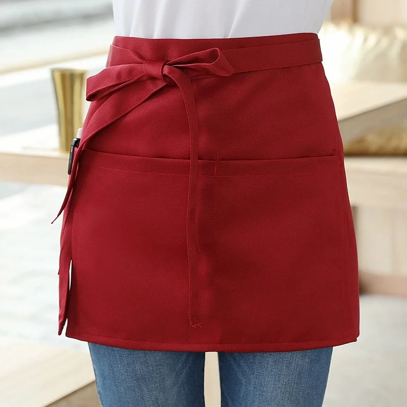 Durable Catering Bib Apron Cute Waiter Uniform for Western Restaurant Kitchen Short Half-Waist Workwear for Garden Cleaning