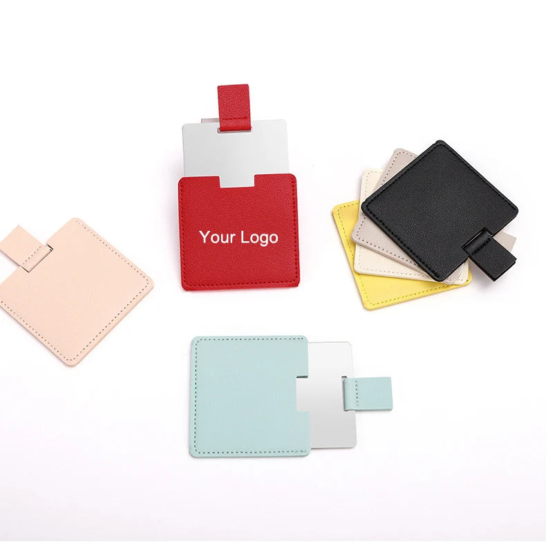 SAIYII Wholesale Cheap Mirror Square Pu Leather Stainless Steel Makeup Pocket Mirror Custom Logo Small Metal Mirror for Travel