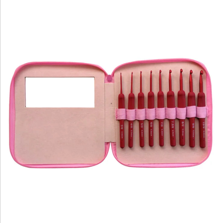 New for Complete Hand Knitting Tool Set with Pink Handle TPR Silica Gel Aluminum Crochet Sewing Kit 0.5mm-6.0mm