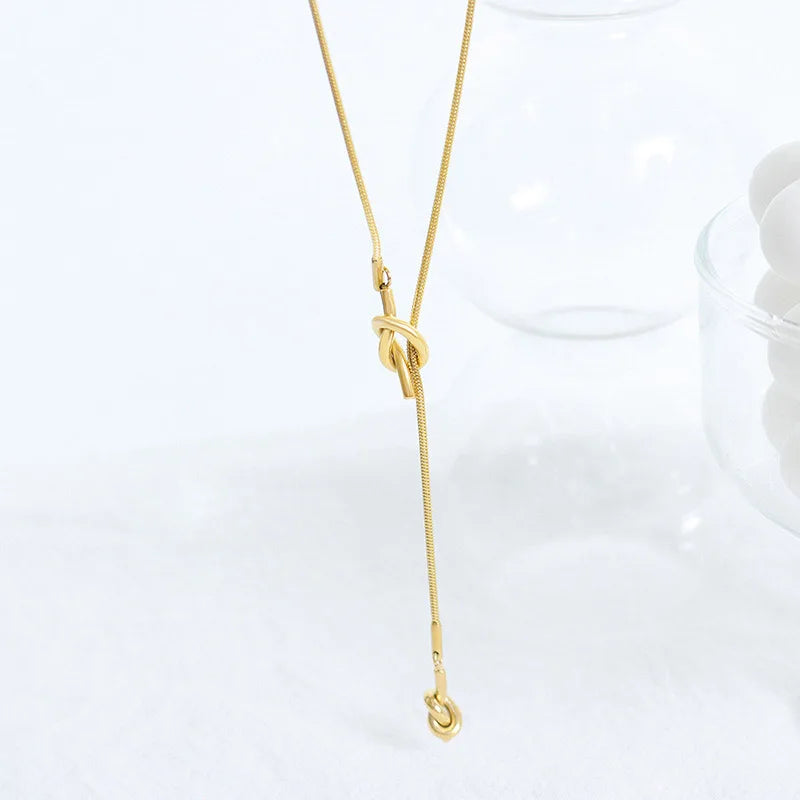 Trendy 18k Gold Stainless Steel Heart Knotting Adjustable Pendant Geometric Charm Long Necklaces Women Necklace