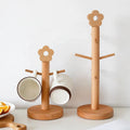 PUSELIFE 6-Hook Beech Wood Coffee Mug Tree Removable Wooden Cup Holder Organizer Standing Country Rustic for Home Air Stand