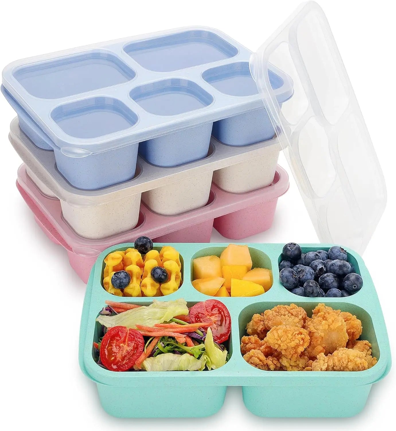 Yongli 5-Compartment Reusable Plastic Meal Prep Containers Sauce Containers Bento Lunch Box for Baby Kids-Portable Dishwasher