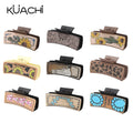 KUACHI Wholesale New Trend Leather Hair Claws Square Western Cowboy Style Custom Women Sublimation Hair Claw With Leather