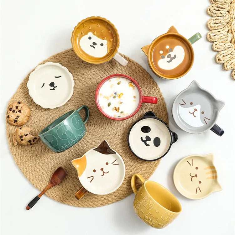 Madou 325Ml Japanese Style Cartoon Cat Animal Ceramic Mug With Lid Coffee Cup Breakfast Milk Tea Cup Boys Girls Kids Coffee Mug