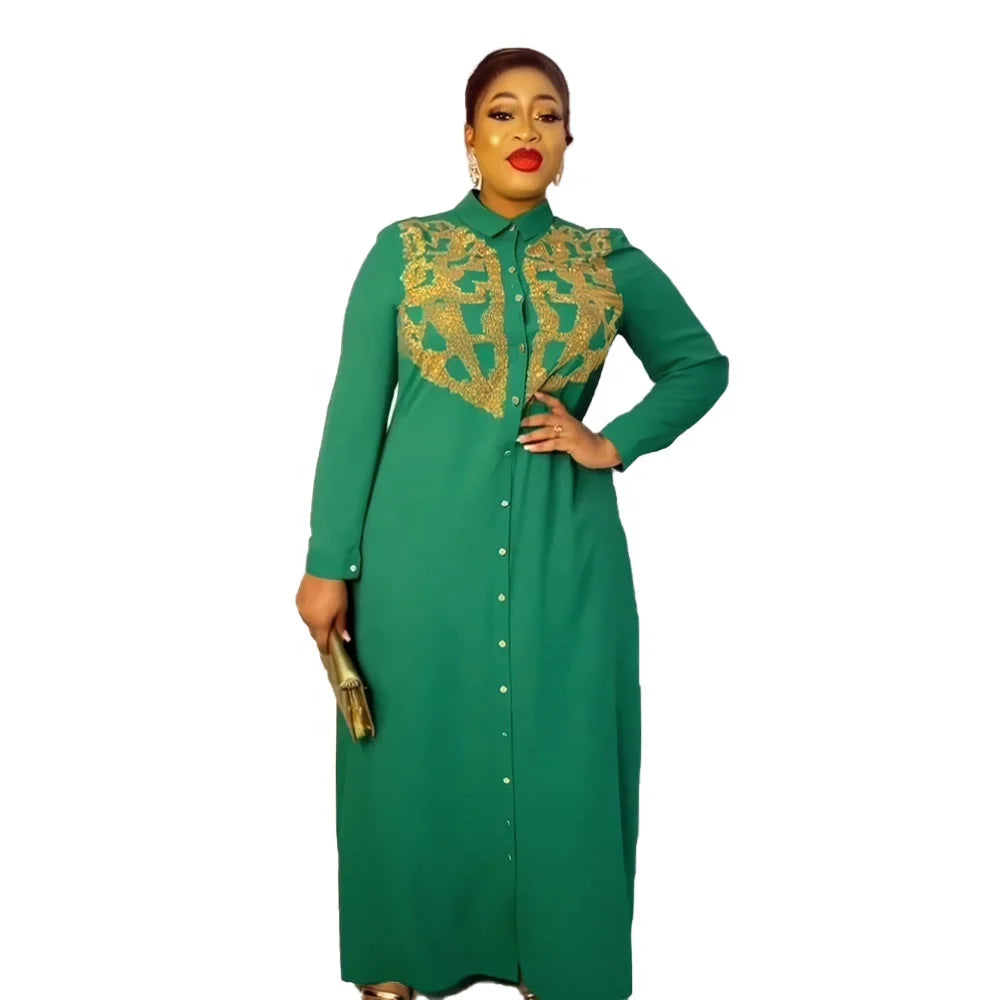 Good Selling OEM Service Dresses African Women Rhinestone Ghana African Dress Designs Shirt Collar Best African Dress Designs