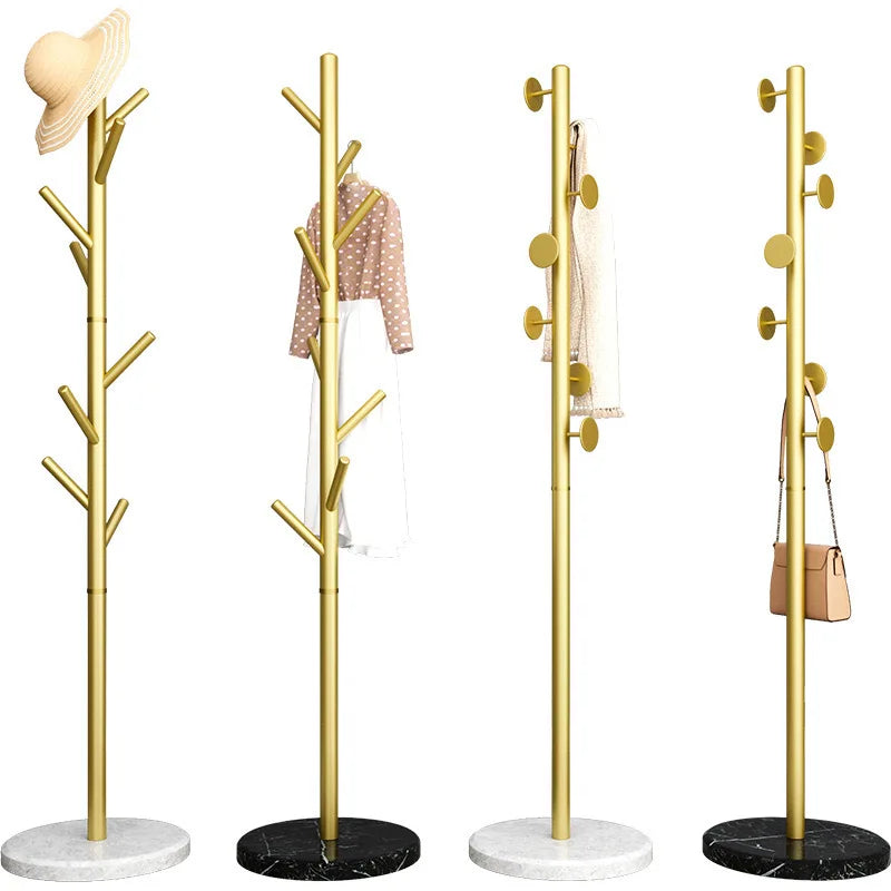 Light Luxury Marble Design Single Rod Metal Coat Rack Floor-Standing Clothes Drying Rack Hanging Space for Clothes Bags for