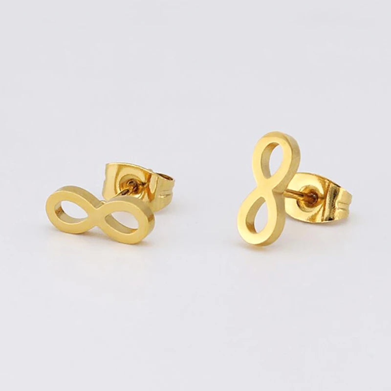 Minimalist Hypoallergenic 18K Gold Tiny Infinity Stud Earrings for Women Fashion Stainless Steel Stud Earrings Wholesale
