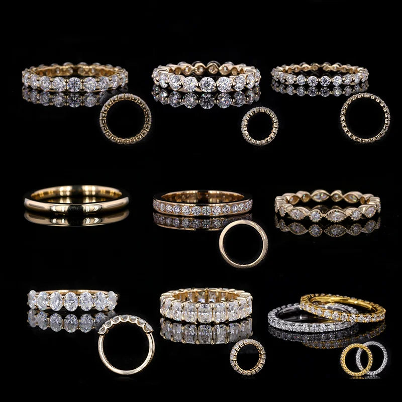 14k White Gold Moissanite Ring Set Marquise Shape and 2mm Moissanite Eternity Band Ring