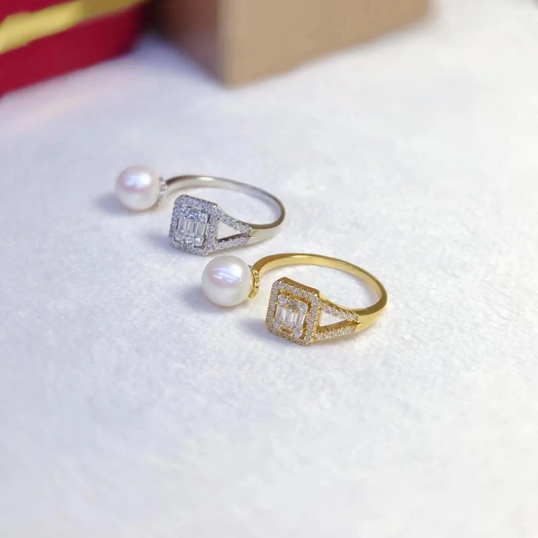 R803 7-8mm Natural Freshwater Pearl Ring Accessory 925 Sterling Silver Adjustable Size Engagement Jewelry Ring for Women