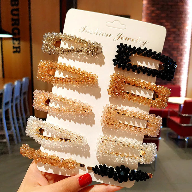 Korean Crystal Rhinestone Hair Clip Snap Barrette Stick Hairpin Hair Square Triangle Style Styling Accessories for Women