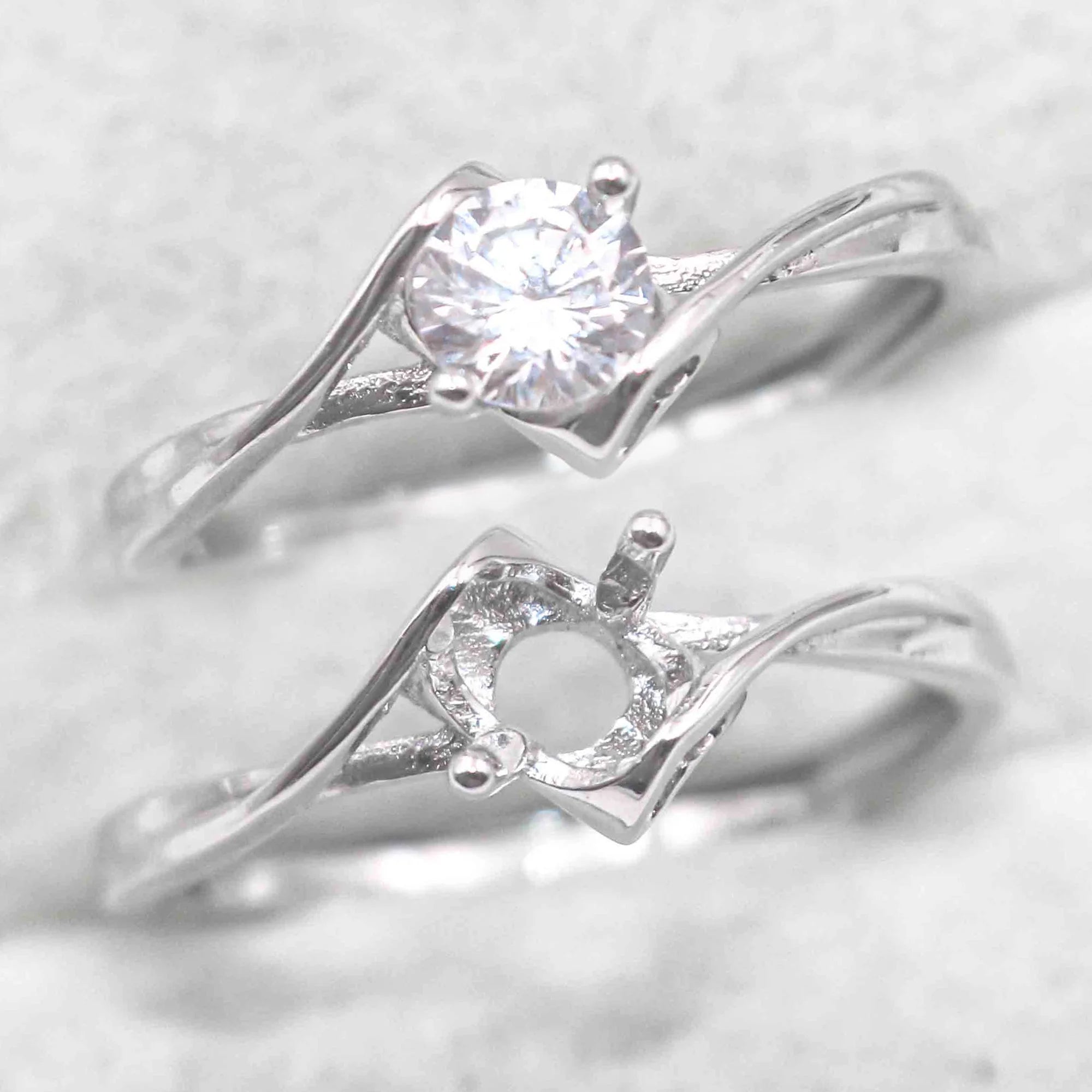 Sterling Silver 5mm/0.5 Carat Semi Mount Ring Frame Blank Moissanite Diamond Setting Base Without Center Stone Inlay for DIY
