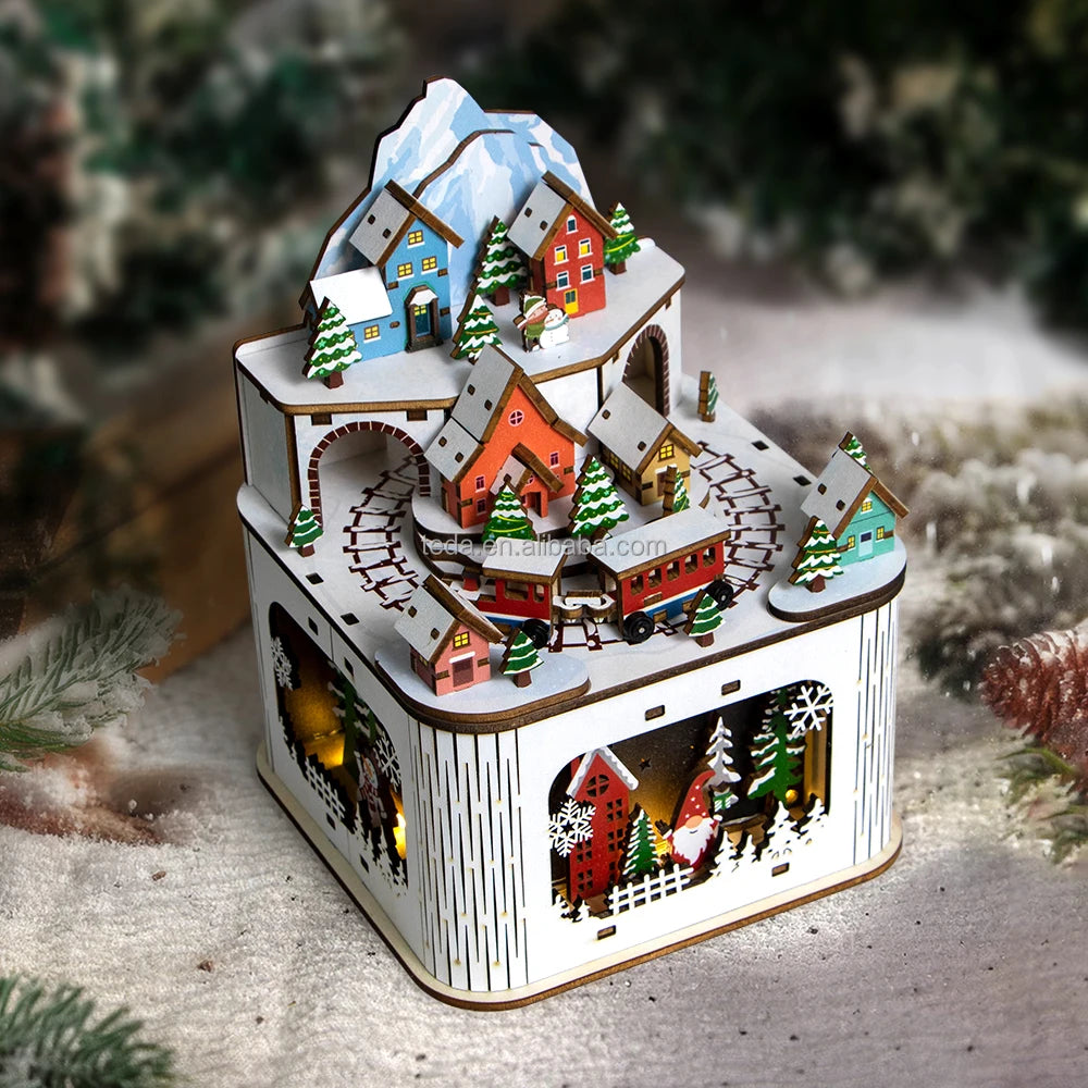 Christmas Decorative Wooden Cabin Ornaments LED Illuminated Cabin Handicrafts Suitable for Giving As Gifts During Festivals.