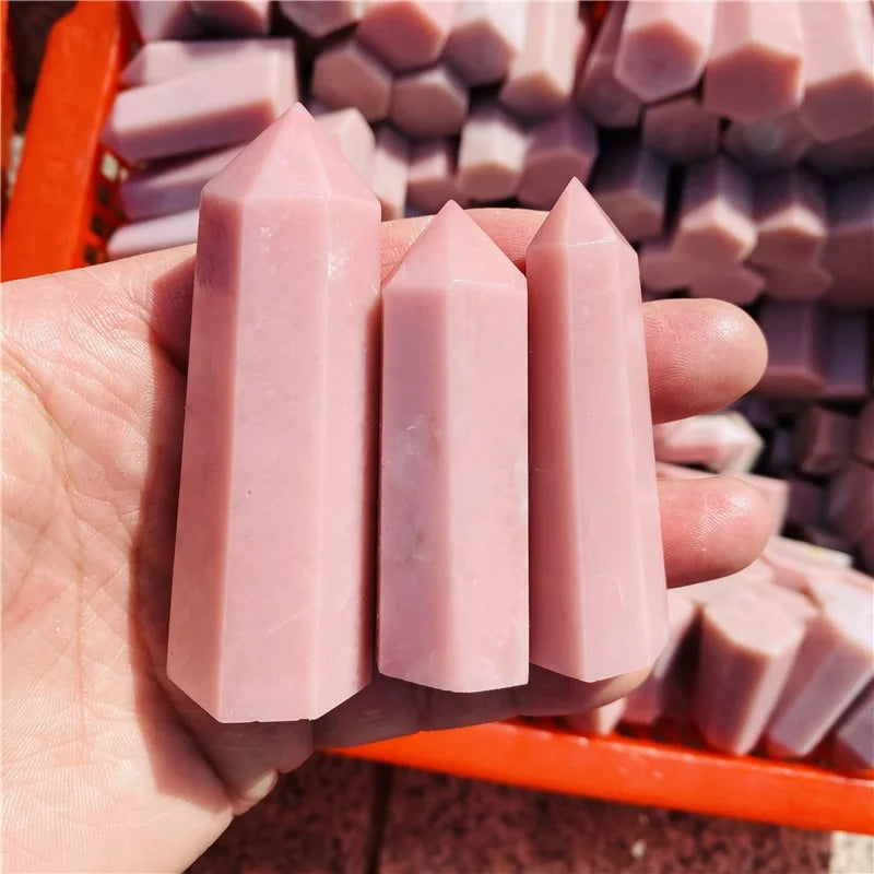 Natural Quartz Healing Wands Carved Crystal Tower Pink Opal Point for Decoration