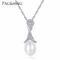 CZCITY Wholesale Natural Fresh Water Pearl 925 Sterling Silver Necklace Women Wedding Pendant