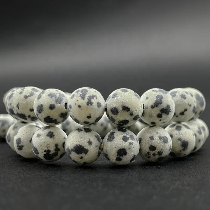 Natural Matte Frosted Dalmation Jasper Round Loose Beads Beading Jewelry Making DIY Fashion Crafting Arts 15.5"
